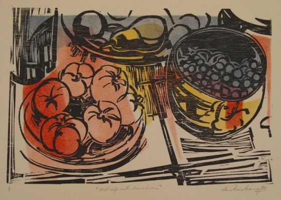 Still life with tomatoes by Ian Armstrong