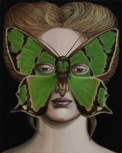 Agathia pisina Moth Mask by Deborah Klein
