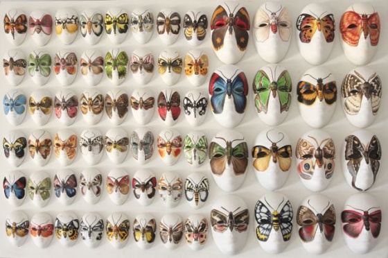 Moth Masks  comprised of multiple individual masks in two sizes  by Deborah Klein