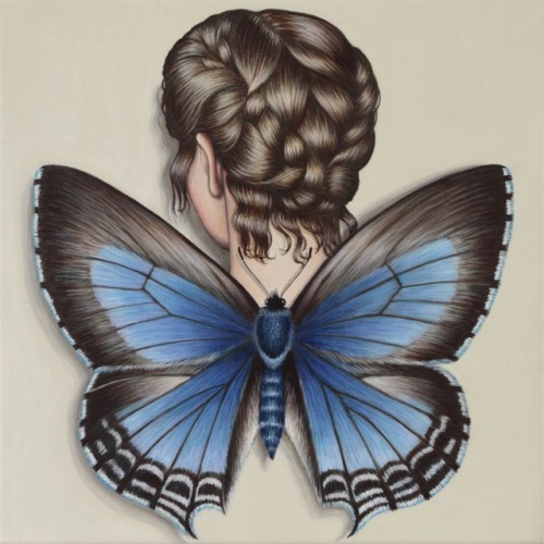 Wattle Blue Butterfly Winged Woman by Deborah Klein