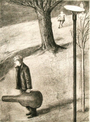 Man with guitar by John Scurry